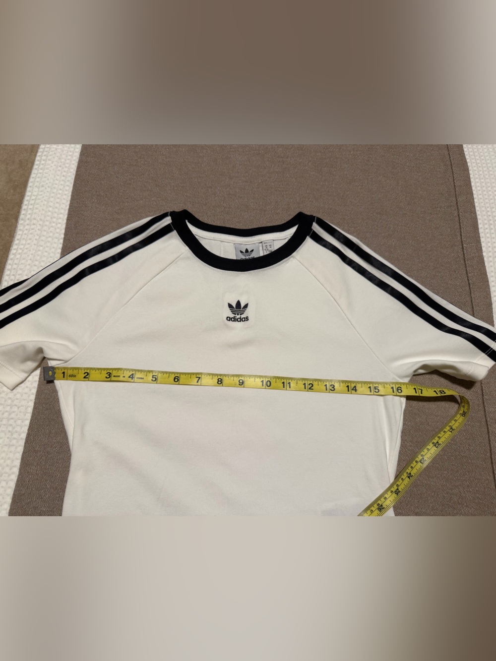 Adidas White Short Sleeve Tee with Black Satin Three-Stripe Detail